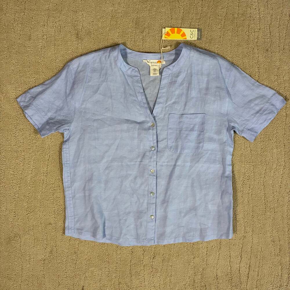 C&C California NWT 100% Linen Light Blue Women S Oversized Boxy Blouse Resort